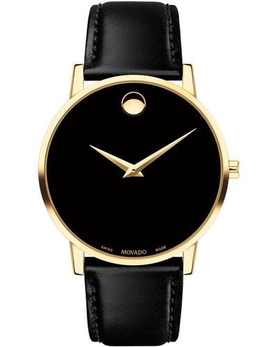 Movado Swiss Museum Classic Black Leather Strap Watch 40mm