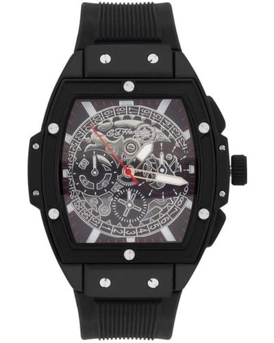 Ed Hardy Black Textured Silicone Strap Watch 48mm