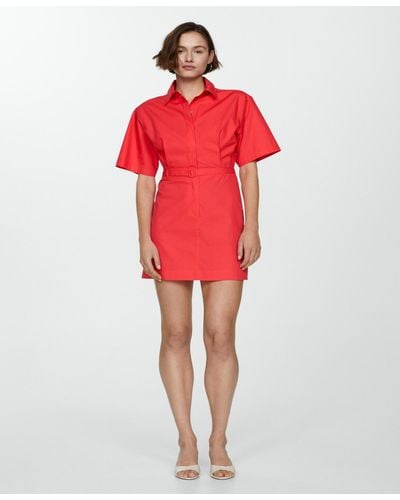 Mango Belt Shirt Dress - Red