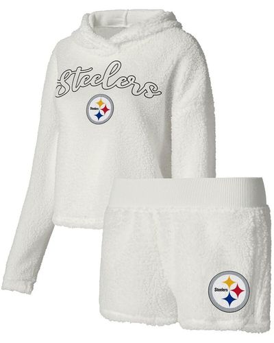 Concepts Sport Pittsburgh Steelers Fluffy Pullover Sweatshirt Shorts Sleep Set - White
