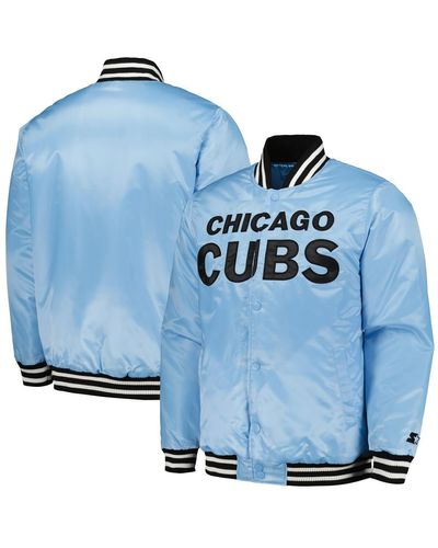 Starter Chicago Cubs Cross Bronx Fashion Satin Full-snap Varsity Jacket - Blue