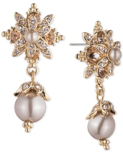 Marchesa Tone Crystal Imitation Pearl Sunburst Drop Earrings in