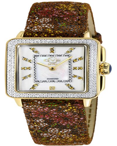 Gevril Padova Gemstone Floral Leather Watch 30mm - Brown