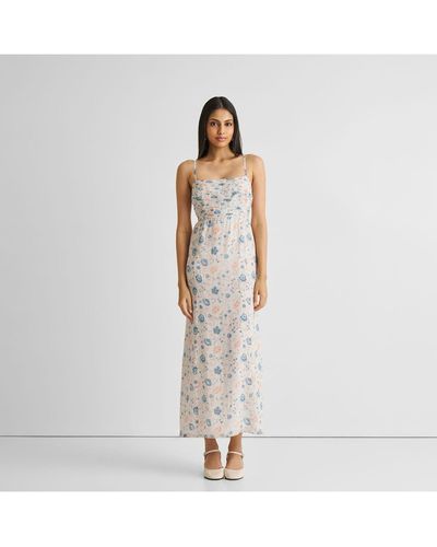 REISTOR Ruched Floral Strappy Maxi Dress - White