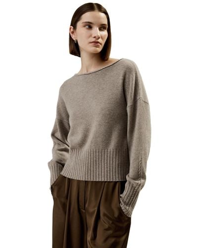 LILYSILK Braided Collar Wool And Cashmere Blend Sweater - Brown