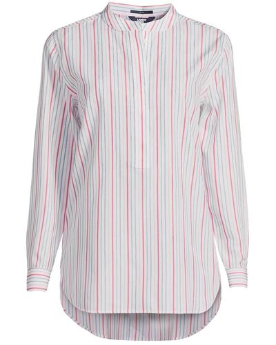Lands' End No Iron Banded Collar Popover Shirt - White