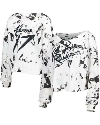 Majestic Threads Davante Adams Las Vegas Raiders Off-shoulder Tie-dye Name And Number Cropped Long Sleeve V-neck T-shirt - White