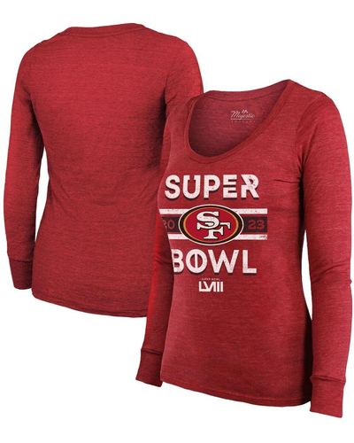 Majestic Threads San Francisco 49ers Super Bowl Lviii Make It Happen Tri-blend Long Sleeve Scoop Neck T-shirt - Red