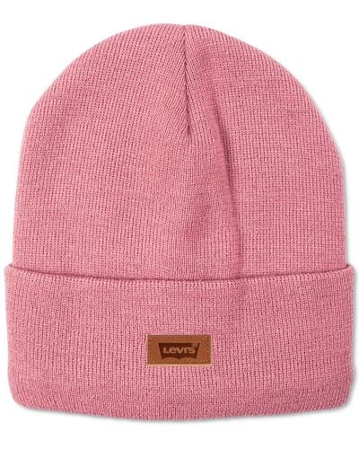 Levi's All Season Comfy Leather Logo Patch Hero Beanie - Pink