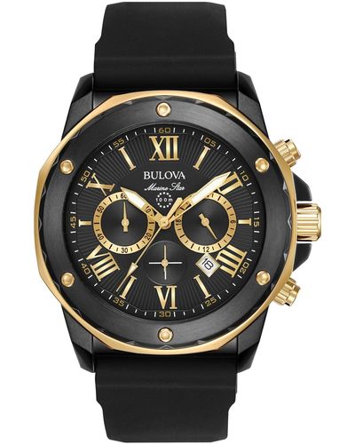 Bulova Men's Chronograph Marine Star Black Silicone Strap Watch 44mm 98b278