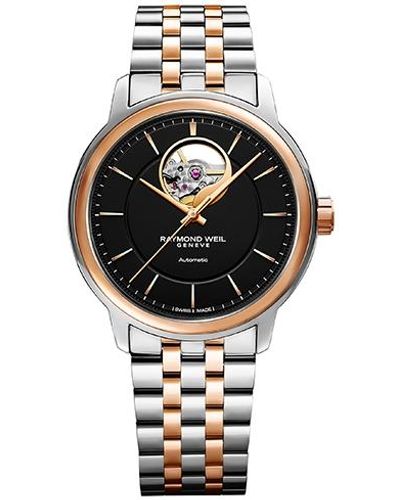 Raymond Weil Swiss Automatic Maestro Rose Gold Pvd Stainless Steel Bracelet Watch 39mm - Black