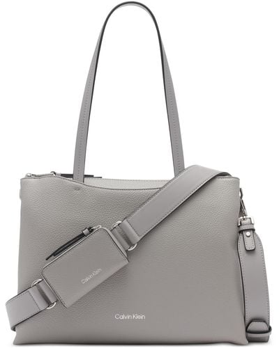 Calvin Klein Chrome Top Zipper Convertible Tote - Gray