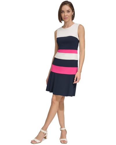 Tommy Hilfiger Colorblocked Scuba Crepe Sleeveless Dress - Red