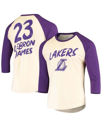 Fanatics Lebron James Cream And Purple Los Angeles Lakers Raglan 3/4 Sleeve T-shirt - Blue