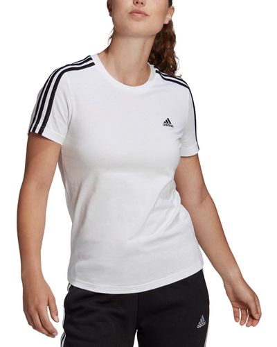 adidas Essentials Cotton 3 Stripe T-shirt - White