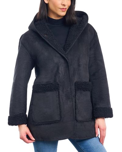 Lucky Brand Hooded Faux-shearling Coat - Blue