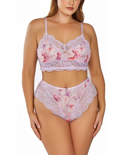 iCollection Plus Size 2pc. Brushed Lingerie Set Trimmed - Pink