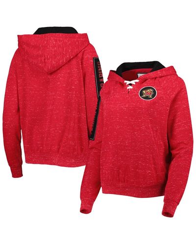 Colosseum Athletics Maryland Terrapins The Devil Speckle Lace-placket Raglan Pullover Hoodie - Red