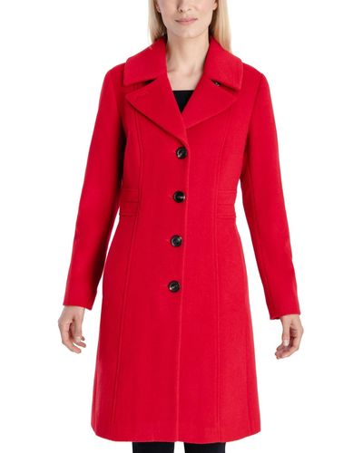 Anne Klein Petite Single-breasted Walker Coat, Created For Macy's - Red