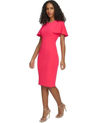 Calvin Klein Flutter-sleeve Sheath Dress - Red