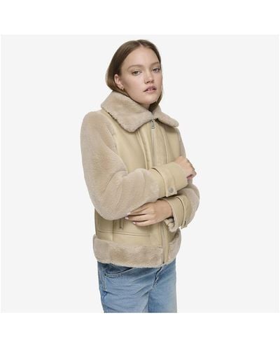 Andrew Marc Vellica Pebbled Faux Shearling Moto Jacket - Natural