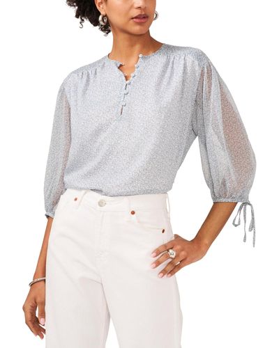 1.STATE Printed Pintuck 3/4-sleeve Blouse - Gray