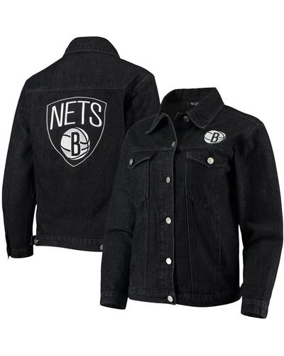 The Wild Collective Brooklyn Nets Patch Denim Button-up Jacket - Black