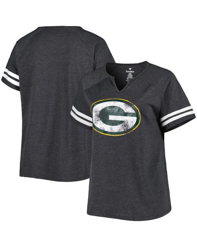 Fanatics Green Bay Packers Plus Size Logo Striped Raglan Notch Neck T-shirt - Black