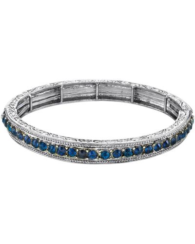 2028 Silver-tone Sapphire Color Crystal Stretch Bracelet - Blue