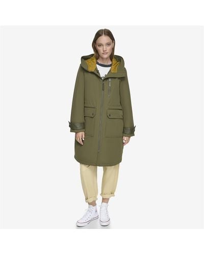 Andrew Marc Gemas Lightweight Parka Coat With Matte Shell And Faux Leather Details - Green