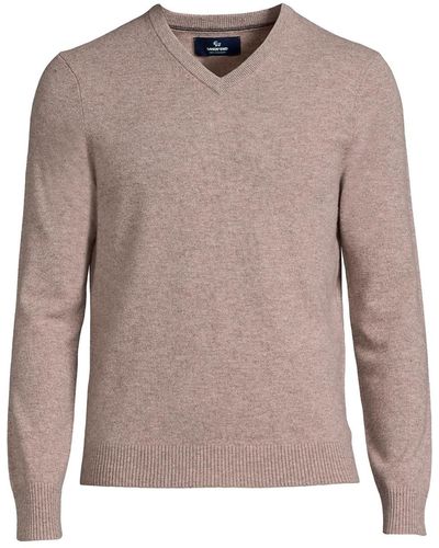 Lands' End Fine Gauge Cashmere V-neck Sweater - Brown