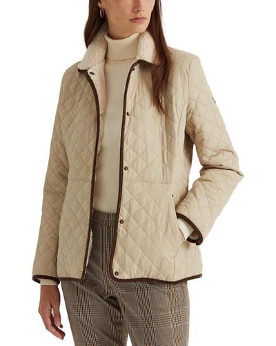 Lauren by Ralph Lauren Faux-sherpa Collar Quilted Coat - Natural
