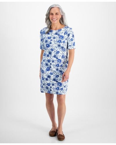 Style & Co. Petite Wind Garden Boat-neck Knit Dress - Blue