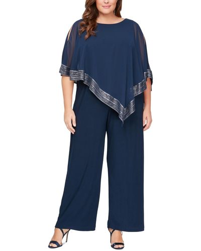 Sl Fashions Plus Size Asymmetrical-overlay Jumpsuit - Blue