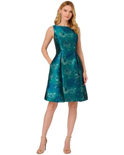 Adrianna Papell Floral Jacquard Fit & Flare Dress - Blue