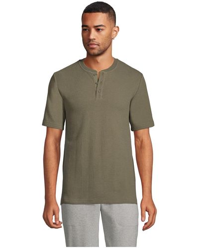 Lands' End Tall Waffle Short Sleeve Pajama Henley T-shirt - Green