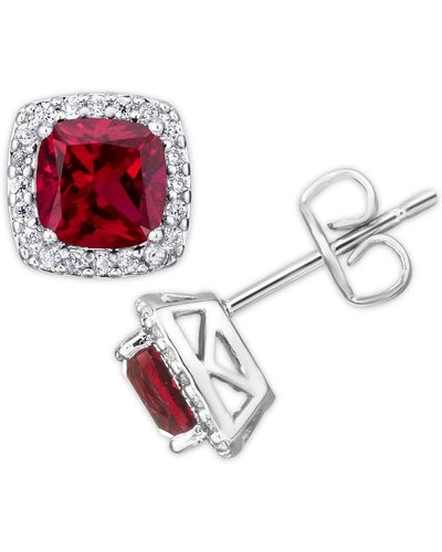 Macy's Birthstone Cushion Halo Solitaire Stud Earrings - Red
