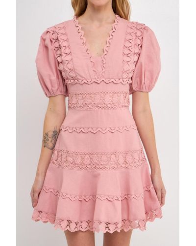Endless Rose Plunging Lace Trim Dress - Pink