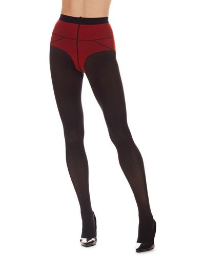 Memoi Tie Me Up Opaque Tight Stockings - Red