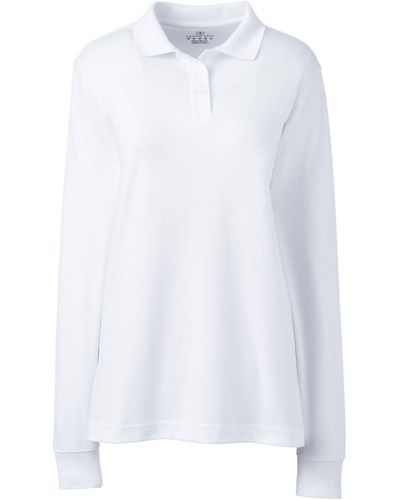 Lands' End School Uniform Tall Long Sleeve Interlock Polo Shirt - White