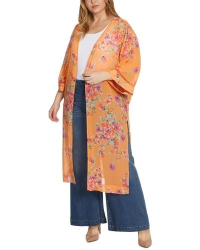 Jessica Simpson Trendy Plus Size Caelan Floral Kimono - Blue