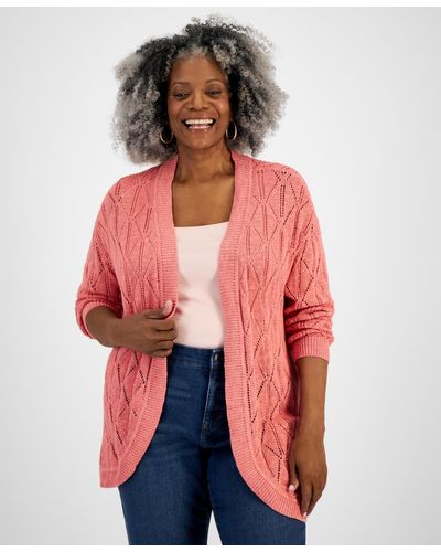 Style & Co. Plus Size Open-front Pointelle Cardigan - Red