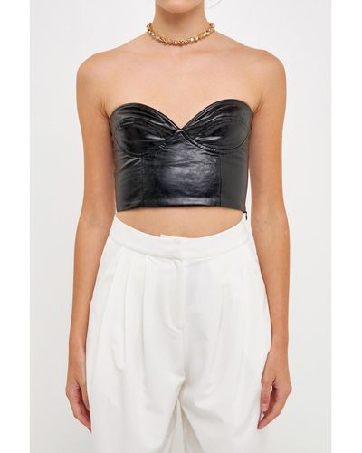 Grey Lab Cropped Leather Bustier Top - Black