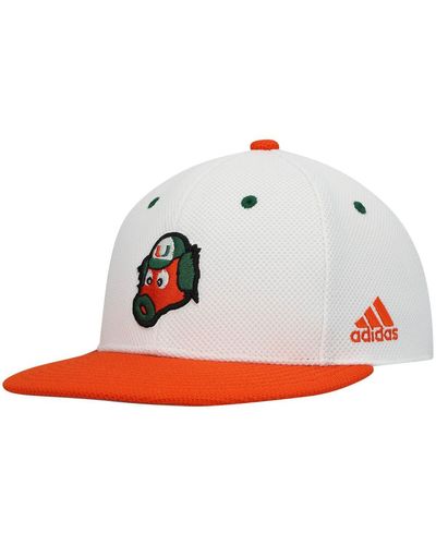 adidas White And Orange Miami Hurricanes Miami Maniac On-field Baseball Fitted Hat - Gray