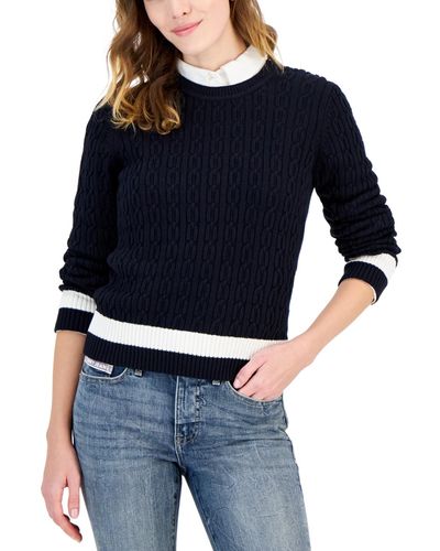 Tommy Hilfiger Cotton Cable-knit Colorblocked Leila Sweater in Red | Lyst
