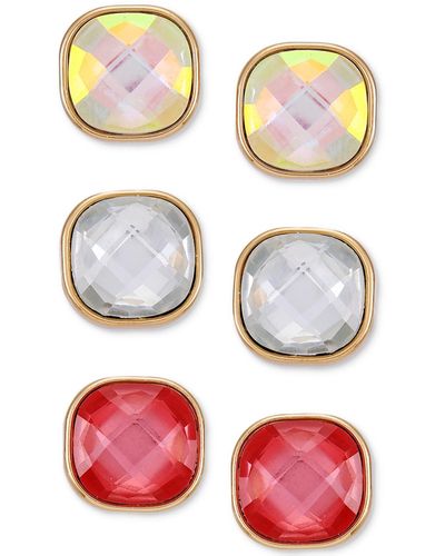 Guess Tone 3-pc. Set Faceted Crystal Stud Earrings - Red