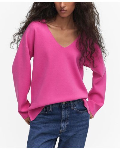 Mango Oversize V-neck Sweater - Pink