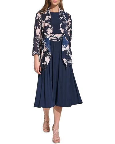 Jessica Howard 2-pc. Floral-print Jacket & Dress Set - Blue