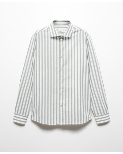 Mango Regular Fit Striped Cotton Shirt - White