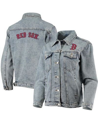 The Wild Collective Boston Red Sox Team Patch Denim Button-up Jacket - Gray